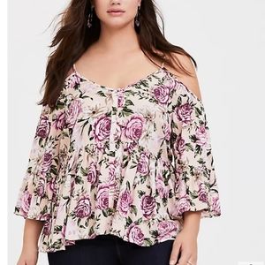 Torrid BABYDOLL TEXTURED RAYON COLD SHOULDER TOP